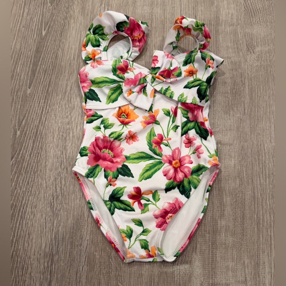 Janie and Jack Pink and Green Floral Swimsuit